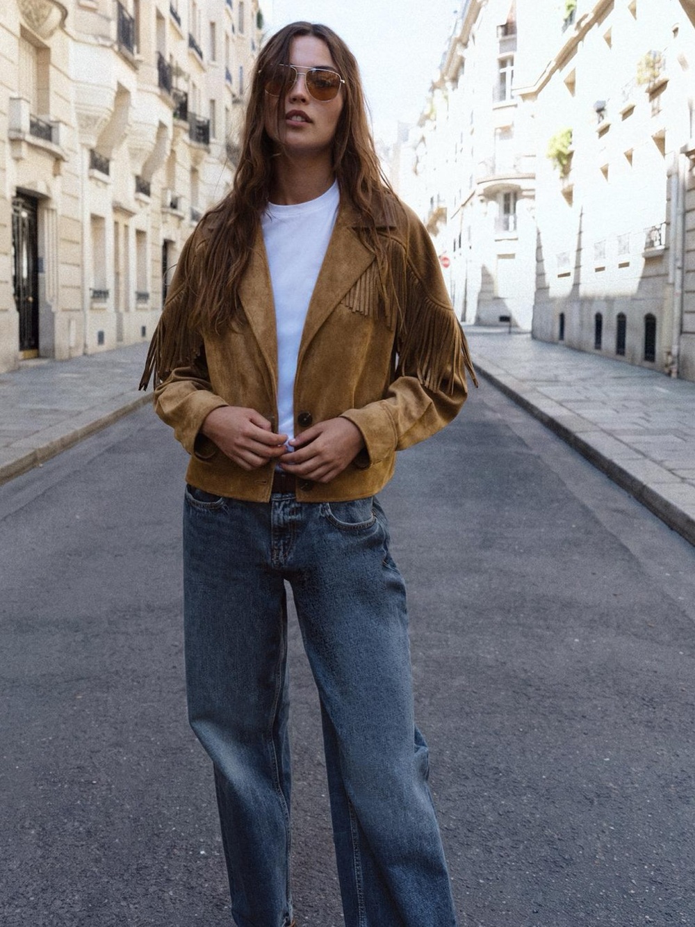 ZARA FAUX SUEDE FRINGE JACKET - Picture 8 of 9